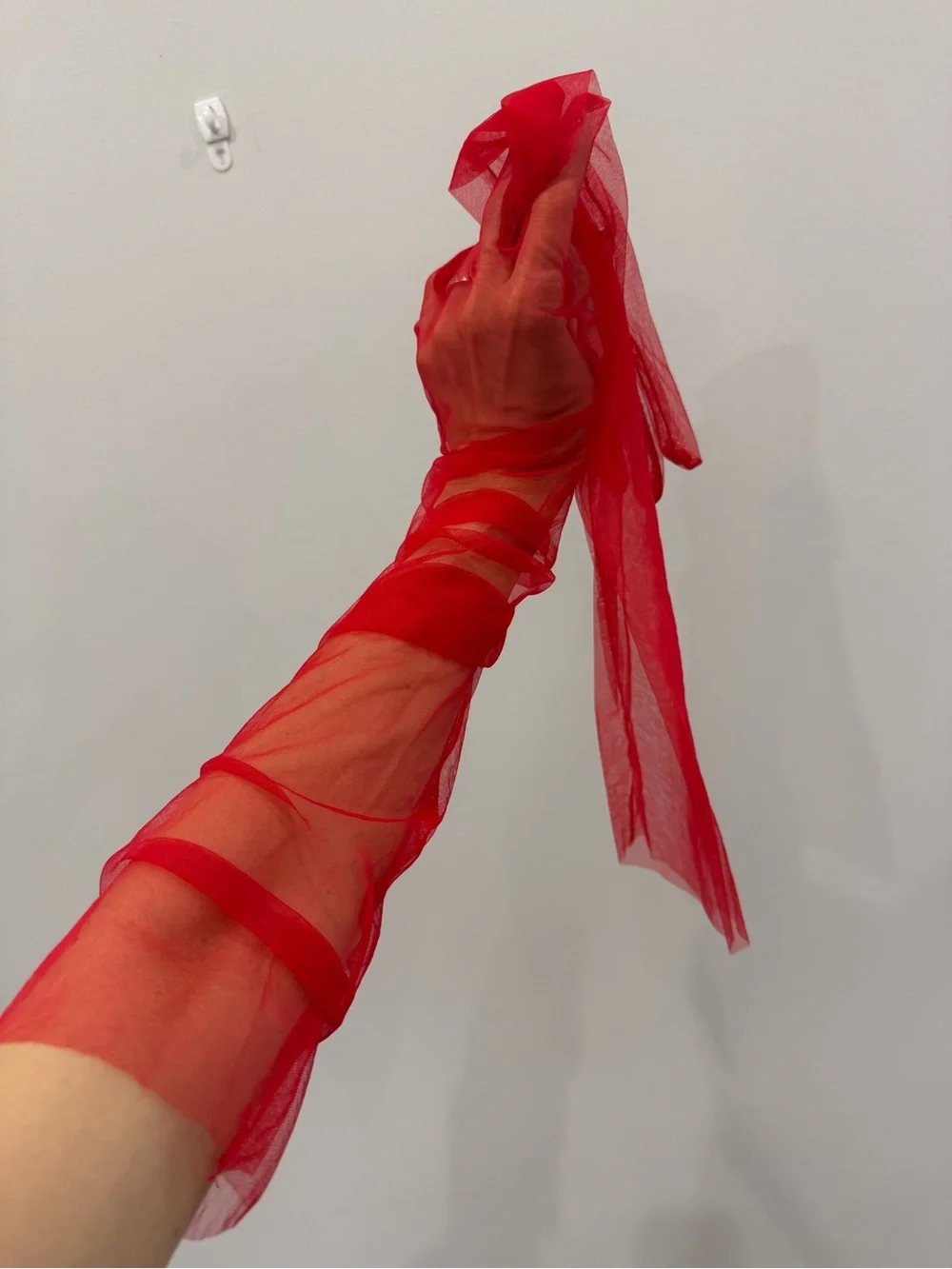 Sheer Red Opera Gloves - Women's Accessories